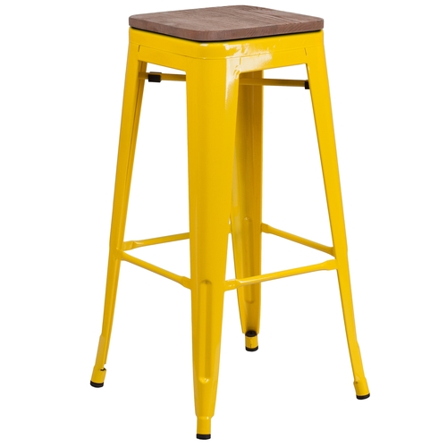 Flash Furniture CH-31320-30-YL-WD-GG 30"H Backless Yellow Metal Barstool w/ Wood Seat