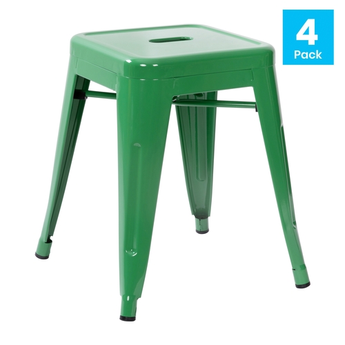 Flash Furniture ET-BT3503-18-GN-GG Kai 18"H Green Indoor Backless Metal Stool - Set of 4
