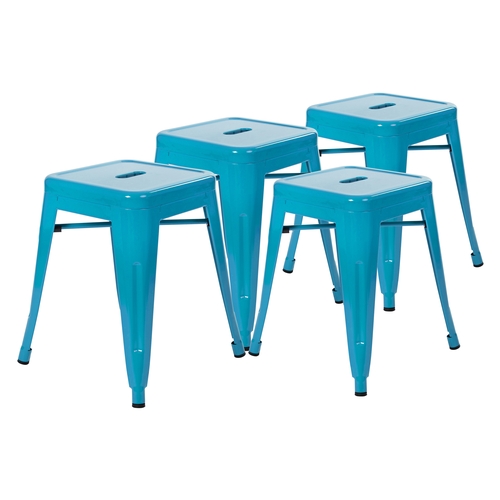 Flash Furniture ET-BT3503-18-TL-GG 18"H Stackable Backless Teal Metal Stool - Set of 4