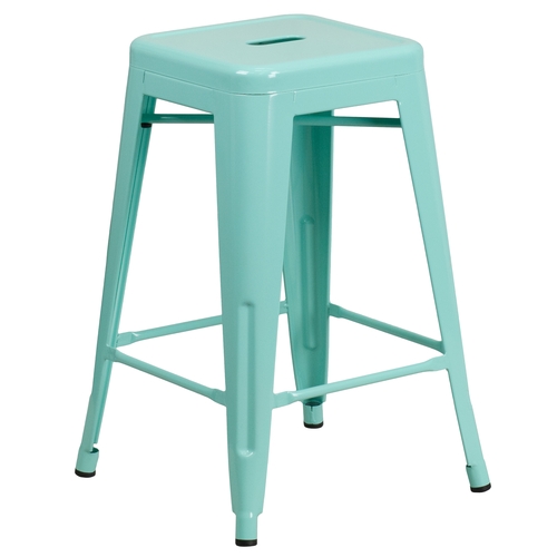Flash Furniture ET-BT3503-24-MINT-GG 24"H Mint Stackable Backless Metal Barstool