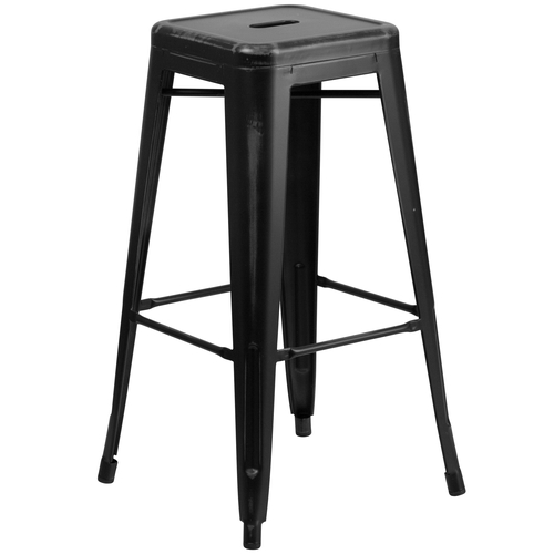 Flash Furniture ET-BT3503-30-BK-GG 30"H Black Stackable Backless Metal Barstool