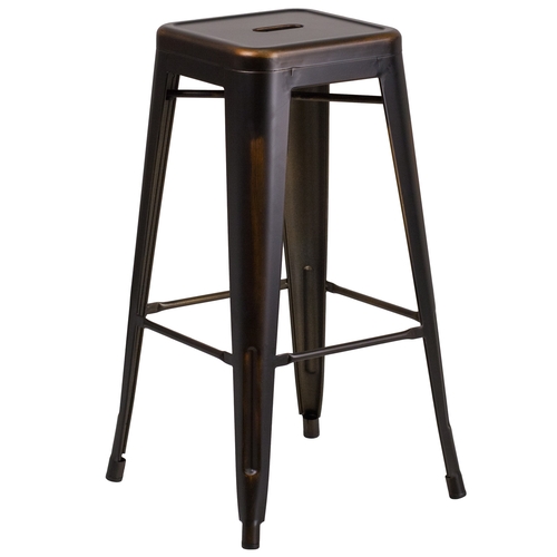 Flash Furniture ET-BT3503-30-COP-GG 30"H Distressed Copper Stackable Backless Metal Barstool