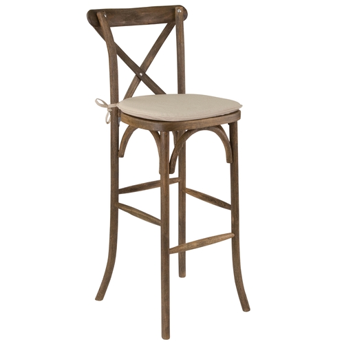 Flash Furniture XA-X-BAR-GO-BC-GG Hercules Dark Antique Wood Cross Back Barstool w/ Cushion