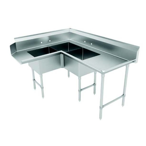 Advance Tabco DTC-3-K20-72R 71" x 30" 16-Gauge 3-Compartment Corner Dish Table