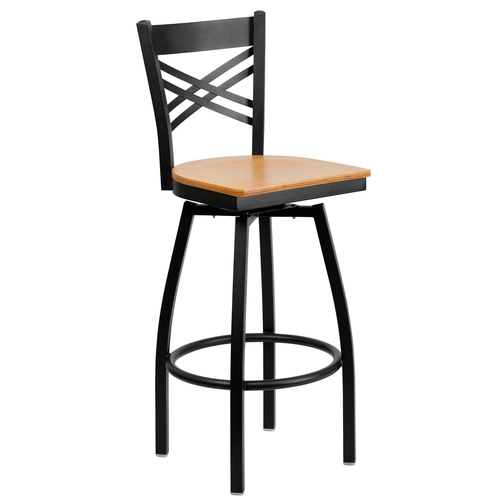 Flash Furniture XU-6F8B-XSWVL-NATW-GG Hercules Black Metal X-Back Swivel Barstool