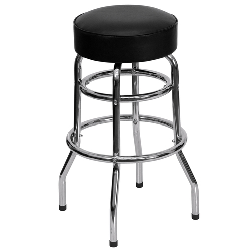 Flash Furniture XU-D-100-GG Double Ring Chrome Swivel Bar Stool w/ Black Vinyl Seat