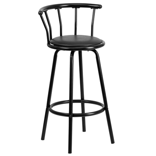 Flash Furniture YB-Y-J909-KD-GG Black Metal Crown Back Swivel Bar Stool w/ Black Vinyl Seat
