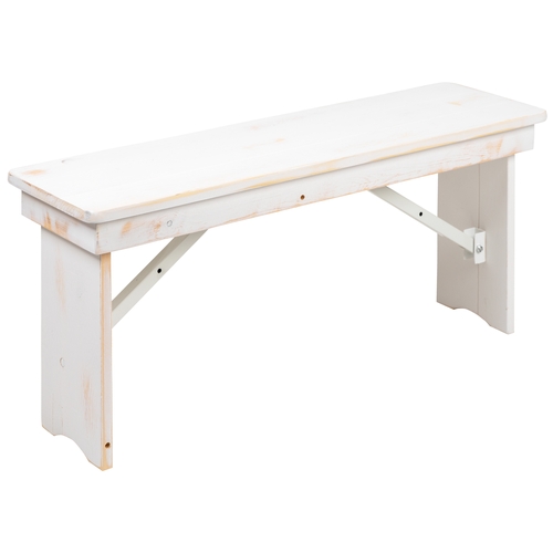 Flash Furniture XA-B-40X12-WH-GG Hercules 40"x12" Solid Pine White Folding Rustic Farm Bench