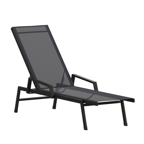 Flash Furniture JJ-LC323-BLK-BLK-GG Brazos 76" x 23.25" Black Adjustable Chaise Lounge Arm Chair