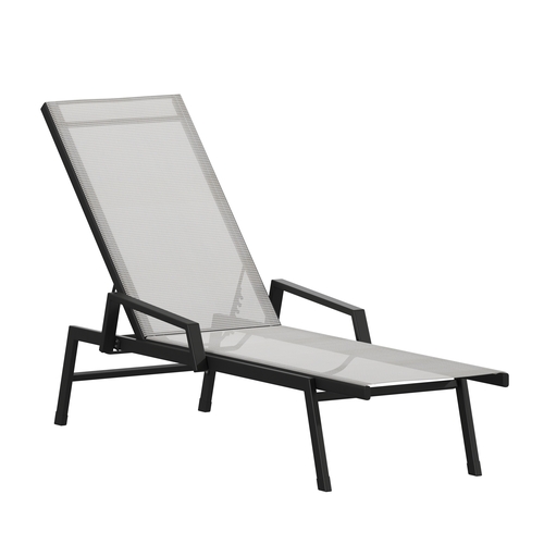 Flash Furniture JJ-LC323-BLK-GRY-GG Brazos 76" x 23.25" Gray Adjustable Chaise Lounge Arm Chair
