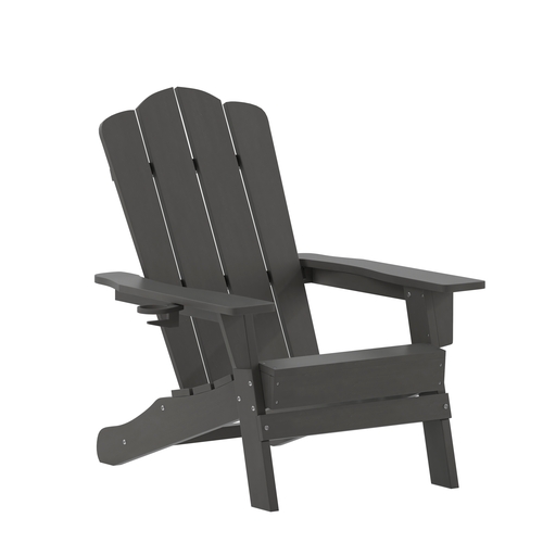 Flash Furniture LE-HMP-1044-10-GY-GG Newport 32" x 29.25" Gray HDPE Patio Chair w/ Cup Holder
