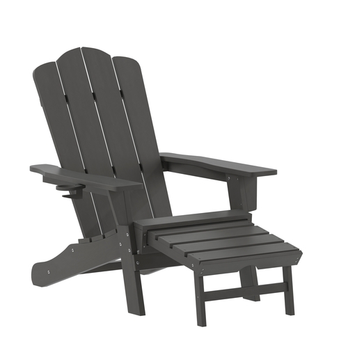 Flash Furniture LE-HMP-1044-110-GY-GG Newport 47.25" x 33.75" Gray HDPE Patio Chair w/ Cup Holder