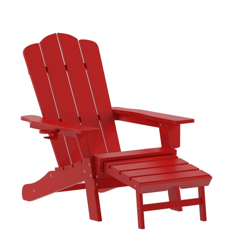 Flash Furniture LE-HMP-1044-110-RD-GG Newport 47.25" x 33.75" Red HDPE Patio Chair w/ Cup Holder