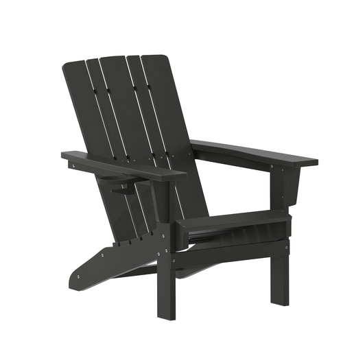 Flash Furniture LE-HMP-1045-10-BK-GG Halifax 33.5" x 32.75" Black HDPE Patio Chair w/ Cup Holder