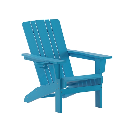 Flash Furniture LE-HMP-1045-10-BL-GG Halifax 33.5" x 32.75" Blue HDPE Patio Chair w/ Cup Holder