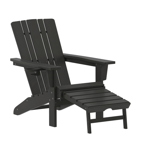 Flash Furniture LE-HMP-1045-110-BK-GG Halifax 47.25" x 33.75" Black HDPE Patio Chair w/ Cup Holder