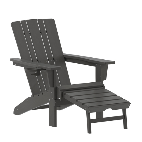 Flash Furniture LE-HMP-1045-110-GY-GG Halifax 47.25" x 33.75" Gray HDPE Patio Chair w/ Cup Holder