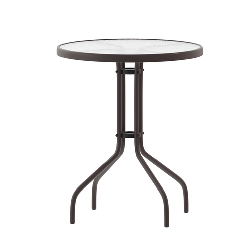 Flash Furniture TLH-070-1-BZ-GG 23.75"Dia. x 28"H Bronze Metal Base Patio Table w/ Glass Top