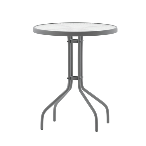 Flash Furniture TLH-070-1-GG 23.75" Dia. x 28"H Black Metal Base Patio Table w/ Glass Top
