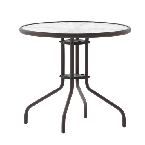 Flash Furniture TLH-070-2-BZ-GG 31.5" Dia. x 28"H Bronze Metal Base Patio Table w/ Glass Top