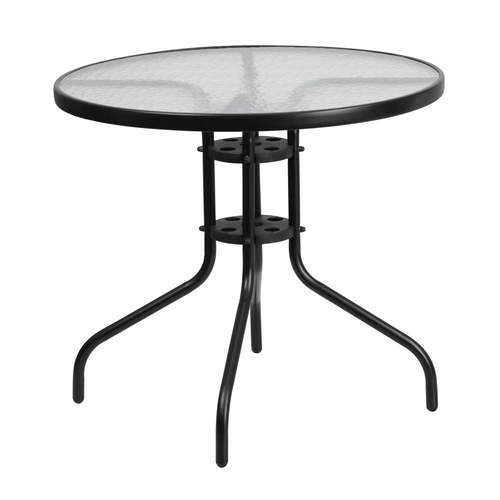 Flash Furniture TLH-070-2-GG 31.5" Dia. x 28"H Black Metal Base Patio Table w/ Glass Top