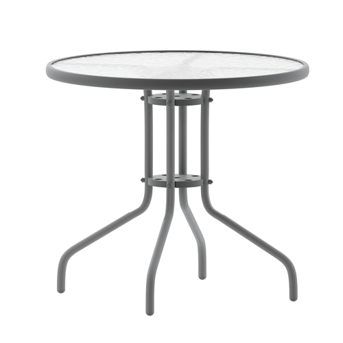 Flash Furniture TLH-070-2-SV-GG 31.5" Dia. x 28"H Silver Metal Base Patio Table w/ Glass Top