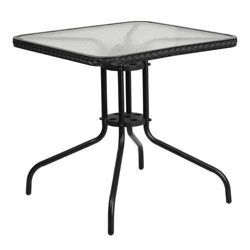 Flash Furniture TLH-073R-BK-GG Barker 28" x 28" Black Metal Base Patio Table w/ Glass Top