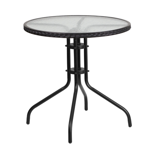 Flash Furniture TLH-087-BK-GG 28" Dia. x 28"H Black Metal Base Patio Table w/ Glass Top