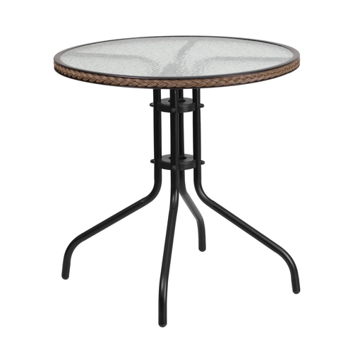 Flash Furniture TLH-087-DK-BN-GG 28" Dia. x 28"H Black Metal Base Patio Table w/ Glass Top