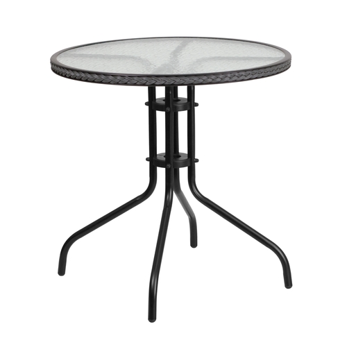 Flash Furniture TLH-087-GY-GG 28" Dia. x 28"H Black Metal Base Patio Table w/ Glass Top