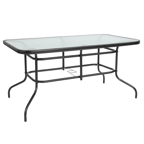 Flash Furniture TLH-089-GG 55" x 31.5" Black Metal Patio Table w/ 5mm Glass Top