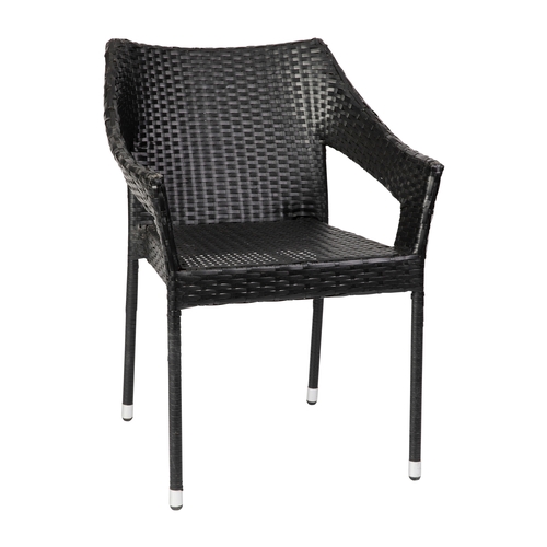 Flash Furniture TT-TT02-BK-GG Ethan 23.5"x 22.75" Black Rattan Wicker Patio Stacking Chair