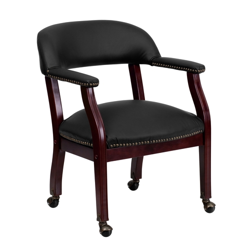 Flash Furniture B-Z100-LF-0005-BK-LEA-GG Mahogany Conference Chair w/ Black Leather Upholstery