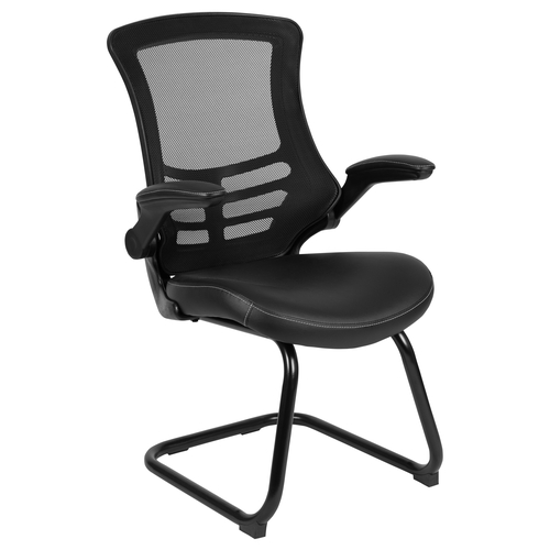 Flash Furniture BL-X-5C-BK-LEA-GG Black Metal Mesh Back Office Chair with LeatherSoft Seat