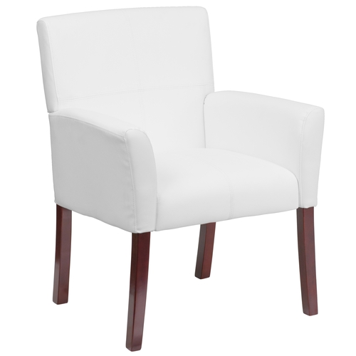 Flash Furniture BT-353-WH-GG White Leather Executive Side Chair w/ Mahogany Legs