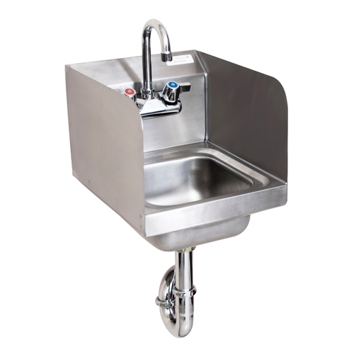 BK Resources BKHS-W-SS-SS-PT-G 9" x 9" Wall Mount Hand Sink w/ Faucet and Side Splashes