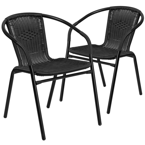 Flash Furniture 2-TLH-037-BK-GG Black Metal Stack Chair w/ Blk Rattan Seat & Back - Set of 2