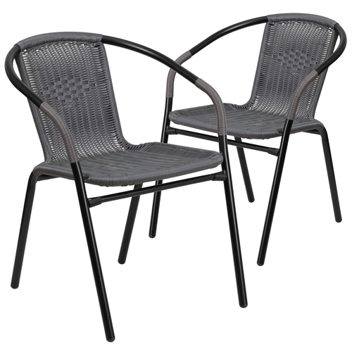 Flash Furniture 2-TLH-037-GY-GG Black Metal Stack Chair w/ Gray Rattan Seat - Set of 2