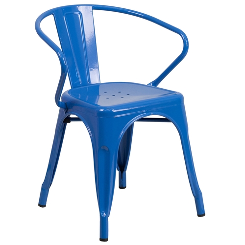 Flash Furniture CH-31270-BL-GG Blue Metal Curved Back w/ Vertical Slat Stacking Armchair