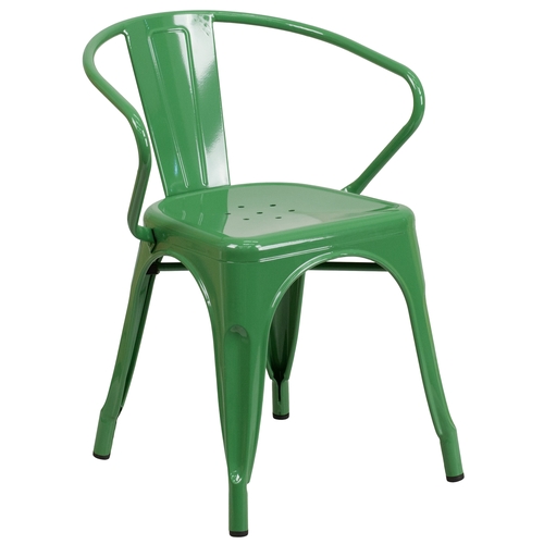 Flash Furniture CH-31270-GN-GG Green Metal Curved Back w/ Vertical Slat Stacking Armchair