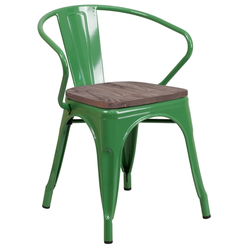 Flash Furniture CH-31270-GN-WD-GG Green Metal Curved Back Stacking Armchair w/ Wood Seat
