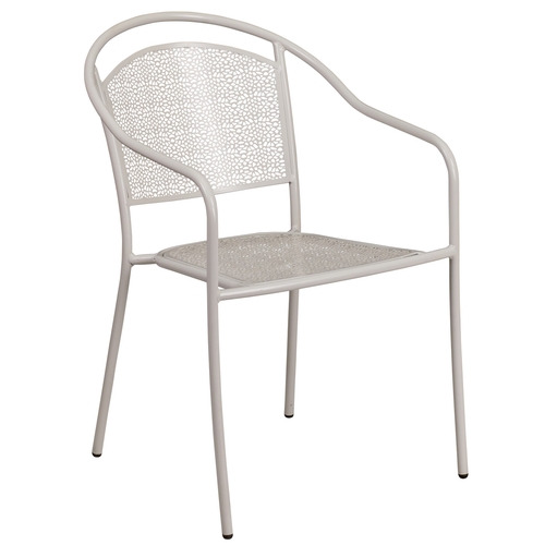 Flash Furniture CO-3-SIL-GG Gray Metal Round Back Flower Design Patio Stacking Armchair