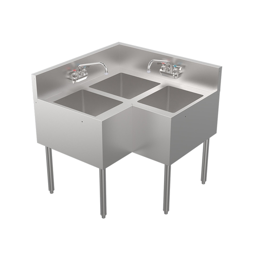 Krowne KR24-3CS 36" X 24" Three Compartment Corner Bar Sink