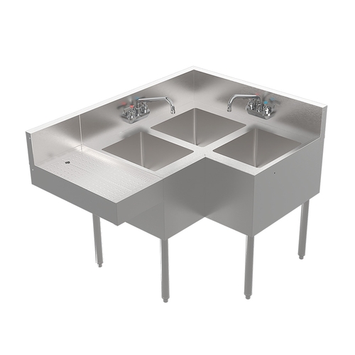 Krowne KR24-3CS-L 48" X 24" Three Compartment Corner Bar Sink