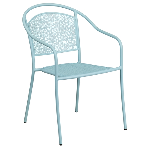 Flash Furniture CO-3-SKY-GG Blue Metal Round Back Flower Design Patio Stacking Armchair