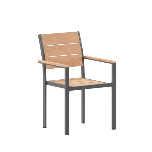 Flash Furniture SB-CA108-WA-NAT-GG Finch Natural Metal Teak Poly Slat Stacking Patio Armchair