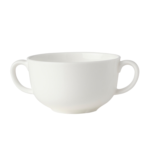 Mikasa Hospitality 5304709 Lola White Bone China 10 oz. Soup Cup w/ Handles - 3 Doz