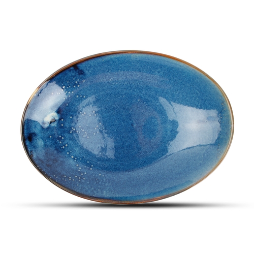Mikasa Hospitality 5344602 F2D Nova Blue Porcelain 12" x 8.75" Oval Platter - 1 Doz
