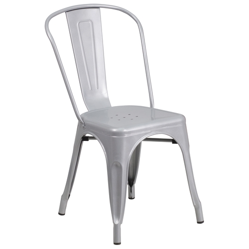 Flash Furniture CH-31230-SIL-GG Galvanized Steel Curved Back Stacking Side Chair