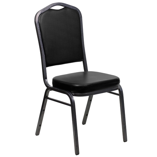 Flash Furniture FD-C01-SILVERVEIN-BK-VY-GG Hercules Silvervein Frame Black Vinyl Stacking Banquet Chair